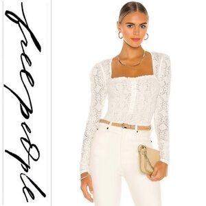 Free People Ivory Lace Long Sleeve Blouse